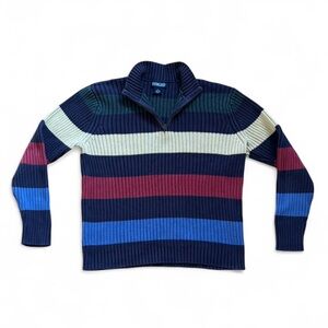 Lands' End Men's High Neck, 1/4 Zip Sweater - Multicolor Stripes